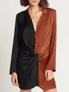 Twist-Front Two-Tone Dress in Black & Rust size 0
